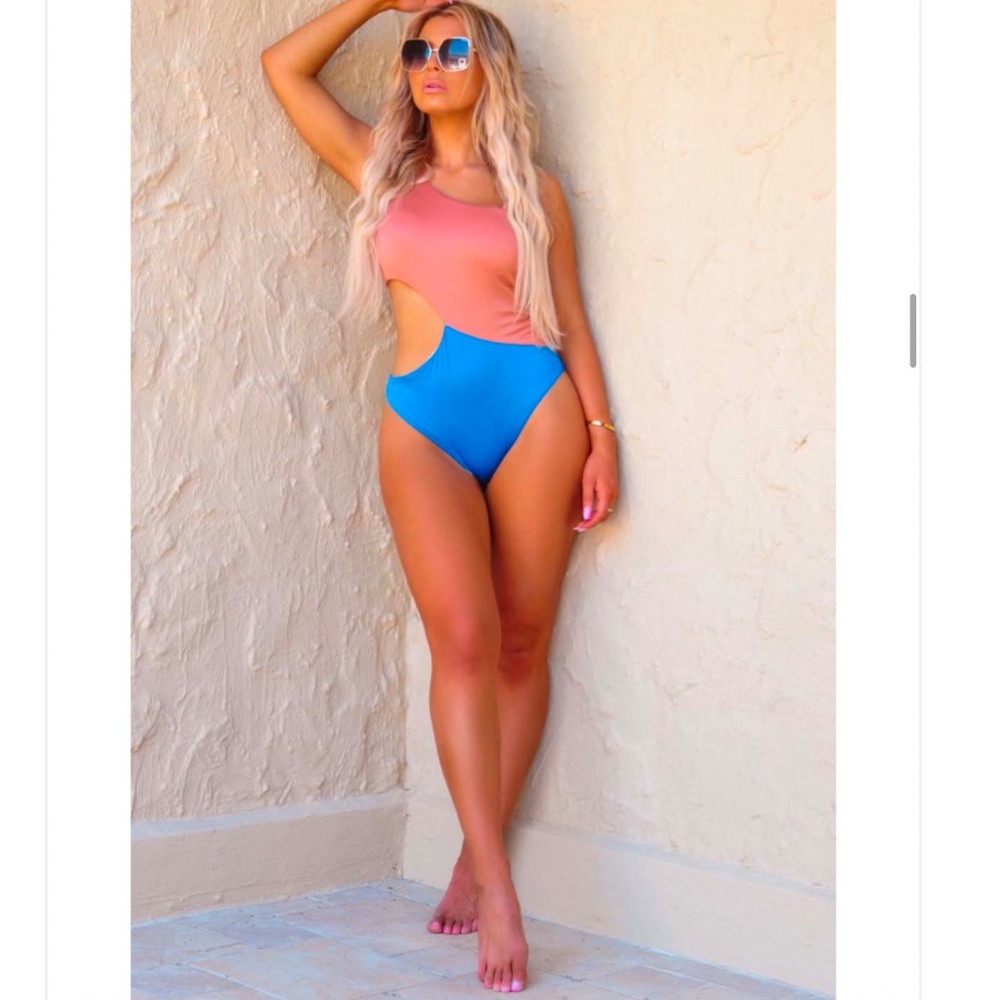 Pink and Blue Cutout Swimsuit
